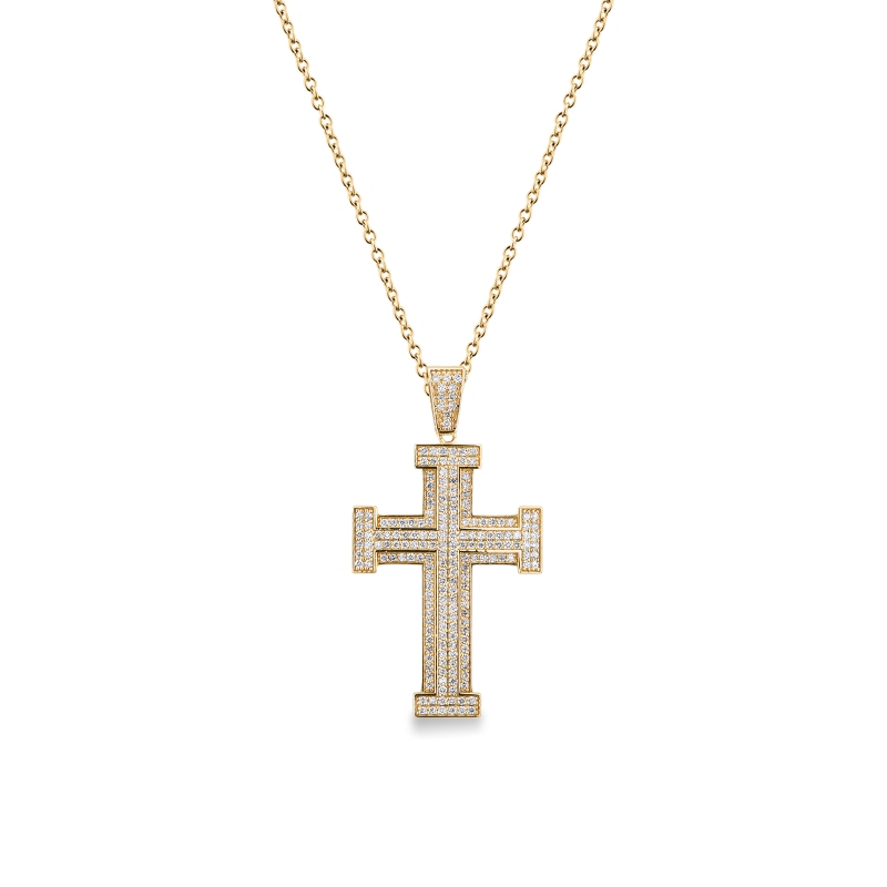 Herren Kette Gelbgold 18K mit Kreuz-Anhänger aus Diamanten