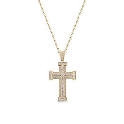 Herren Kette Gelbgold 18K mit Kreuz-Anhänger aus Diamanten