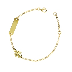 Gelbgold Kinder Armband mit Engel und Gravurplatte