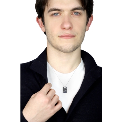 Halskette aus 750er Weißgold mit Platte aus schwarzen Diamanten