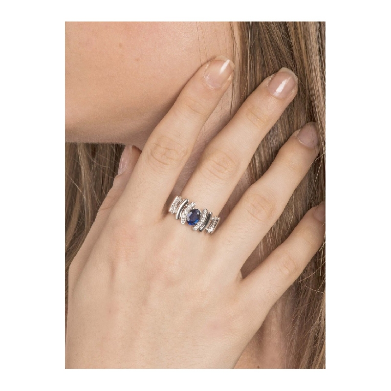 Moderner Saphir Ring mit Diamanten Weißgold 18K