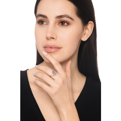 Weißgoldring mit Amethyst und Brillanten  