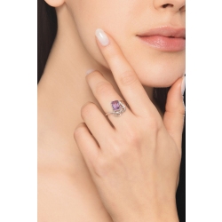 Weißgoldring mit Amethyst und Brillanten   2