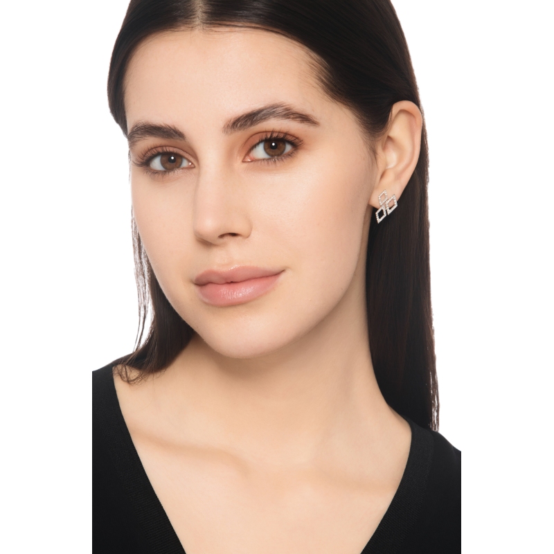 Geometrische Ohrringe Weissgold mit drei Diamant Rauten