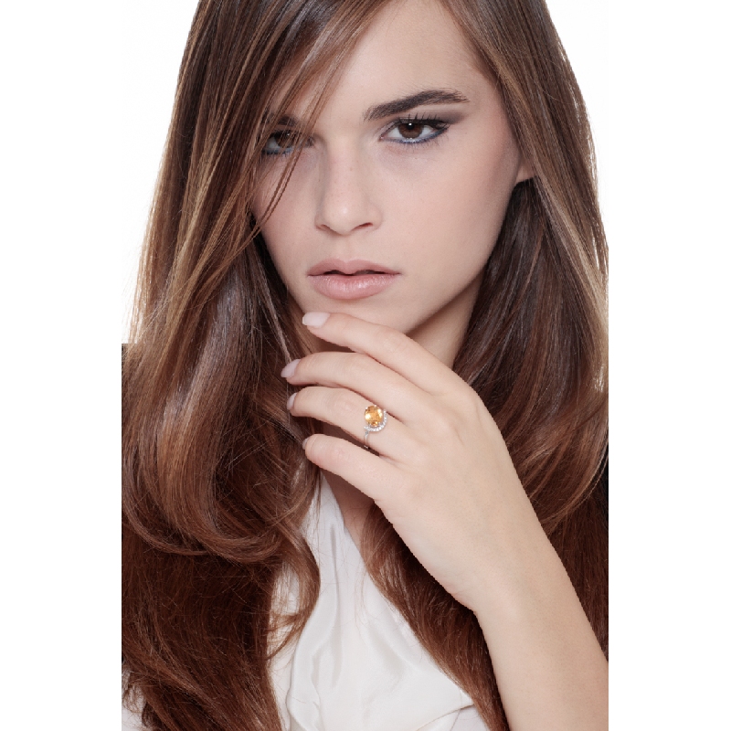 Citrin Ring 750er Weißgold mit Diamanten 