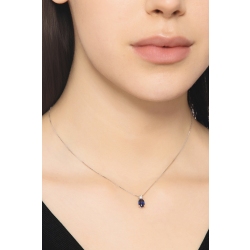 18k Weißgold Halskette mit Anhänger aus Diamanten und blauem Saphir-Solitär 2
