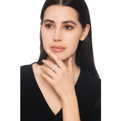 18 Karat Weissgold elastischer Ring mit Diamanten Pavé