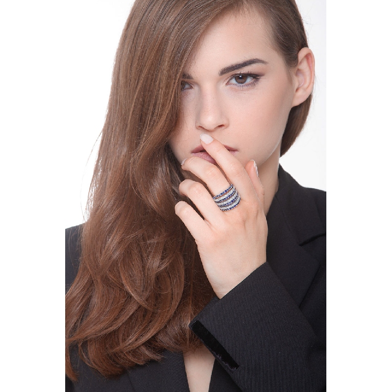 Saphir Bandring mit Brillanten Weißgold 18K