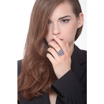 Saphir Bandring mit Brillanten Weißgold 18K