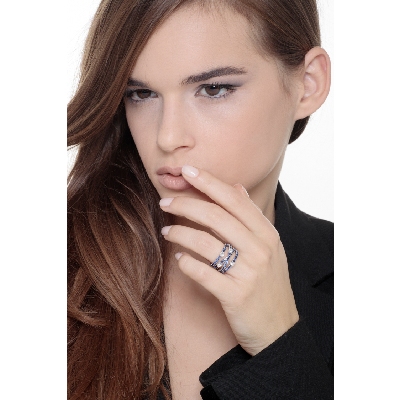 18K Weißgold Bandring mit blauen Saphiren und Diamanten