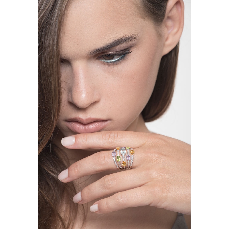 Weißgold Ring mit Aquamarin, Peridot, Citrin, Amethyst