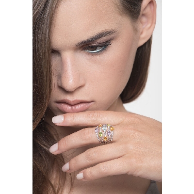 Weißgold Ring mit Aquamarin, Peridot, Citrin, Amethyst