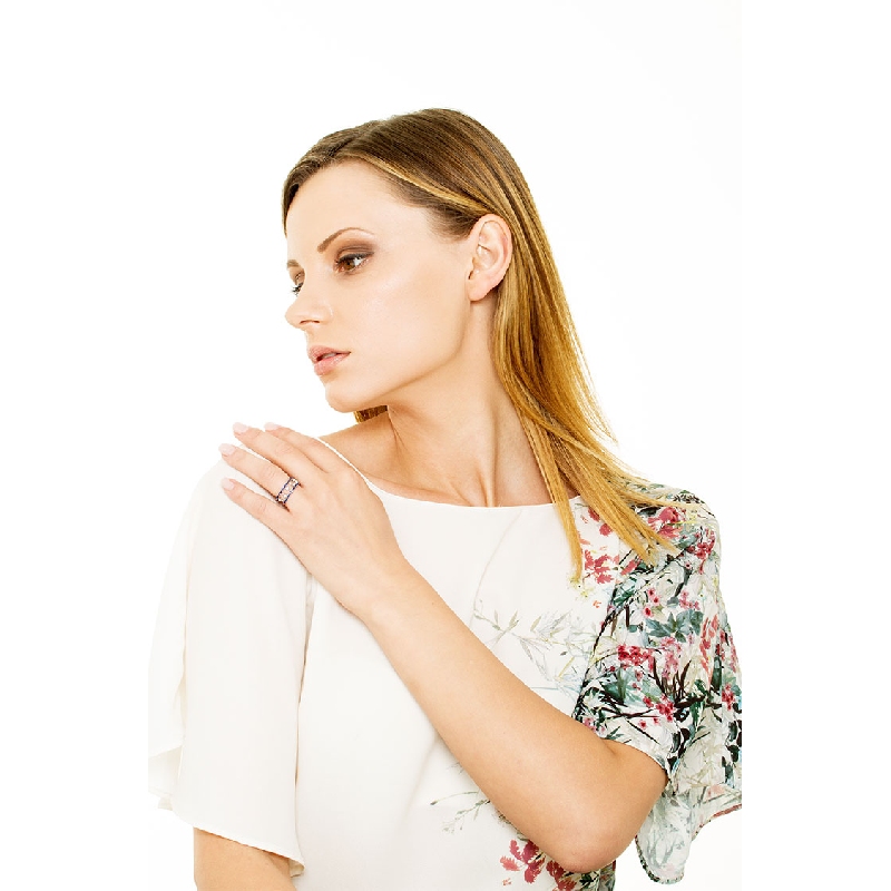 Weißgold Ring Damen mit Diamanten und Saphiren