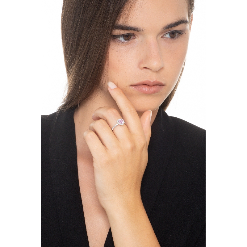 Rosa Saphir Verlobungsring Weißgold mit Diamanten