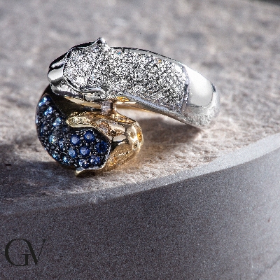 Panther Ring Weißgold Gelbgold mit Diamanten und Saphiren