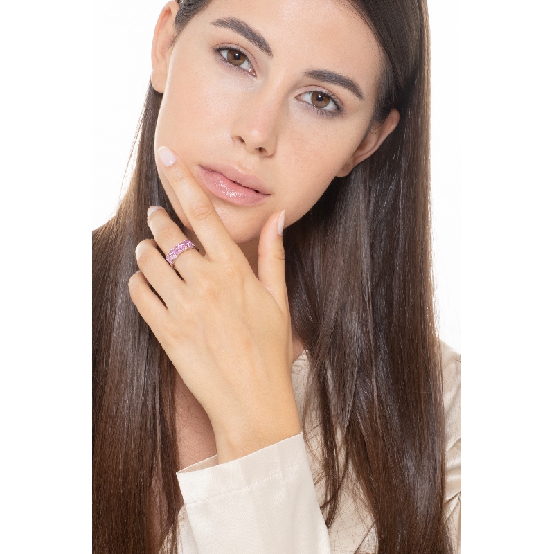 Weißgold Ring Damen mit fünf Saphiren und Diamanten