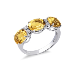 Weißgold Damenring mit 3 Citrin Edelsteinen und 4 Diamanten 