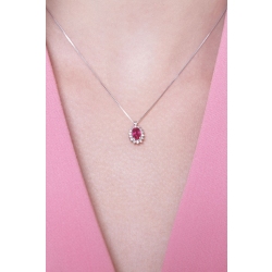 Weißgold Kette Damen mit Rubin und Diamanten  2