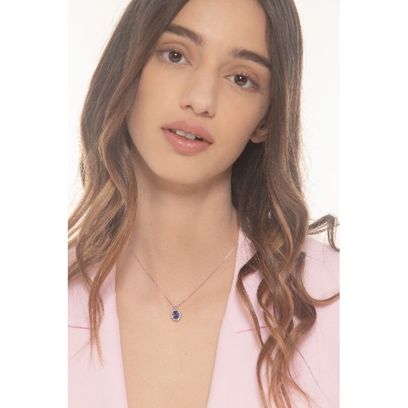 Tansanit Anhänger mit Diamanten in Weißgold Kette 