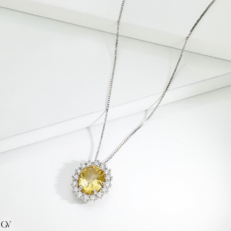 Weißgold Halskette mit Citrin-Anhänger 