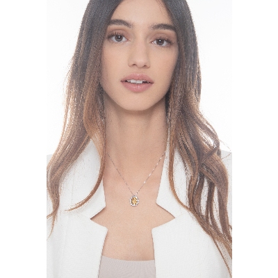 Weißgold Halskette mit Citrin-Anhänger 