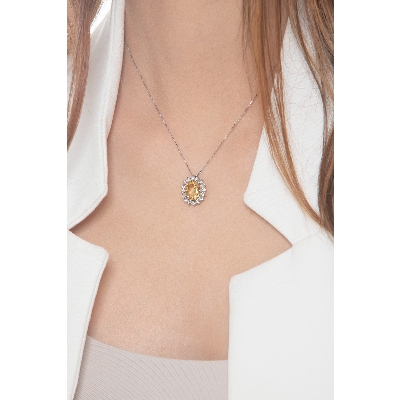 Weißgold Halskette mit Citrin-Anhänger 