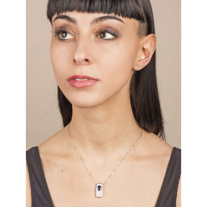 Weißgold Kette mit Pavé aus Diamanten und blauem Saphir 