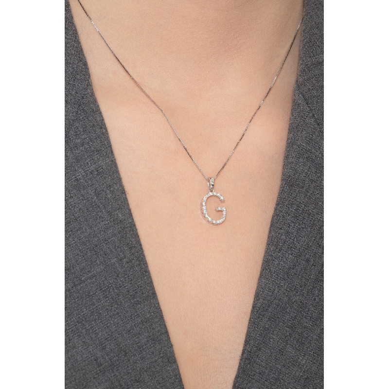 Weißgold-Kette mit Buchstabe G aus Diamanten 