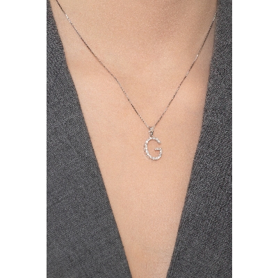 Weißgold-Kette mit Buchstabe G aus Diamanten 