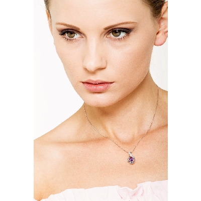 Moderne Weißgold Kette mit Amethyst und Brillanten