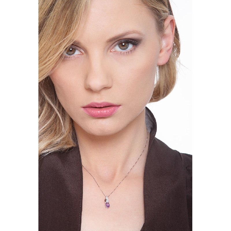 Weißgold Kette mit Amethyst Anhänger und Diamanten