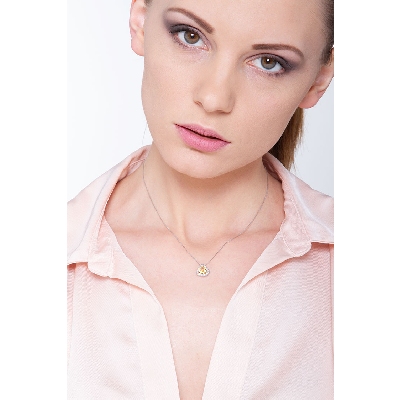 Weißgold Herz Kette mit Diamanten- und Citrin-Anhänger 