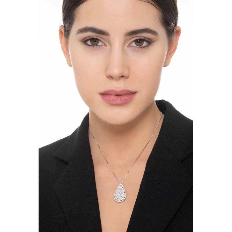 750er Weißgold Damen Kette mit Diamant-Anhänger 