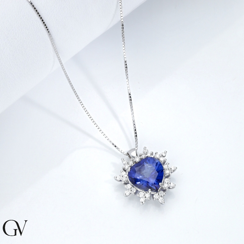 Blauer Saphir Halskette Weißgold 750 