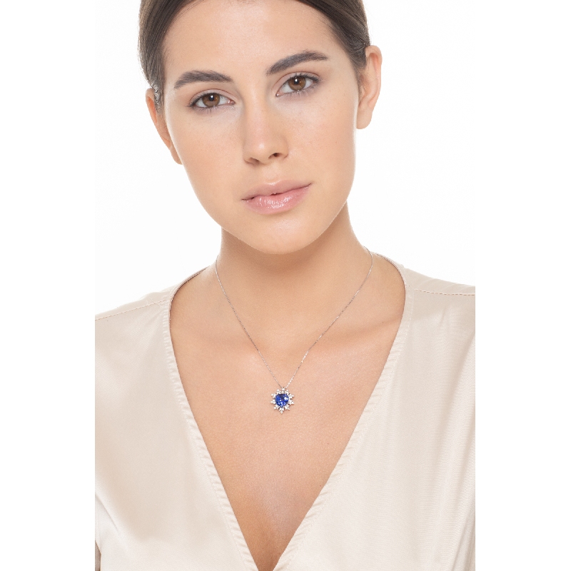 Blauer Saphir Halskette Weißgold 750 
