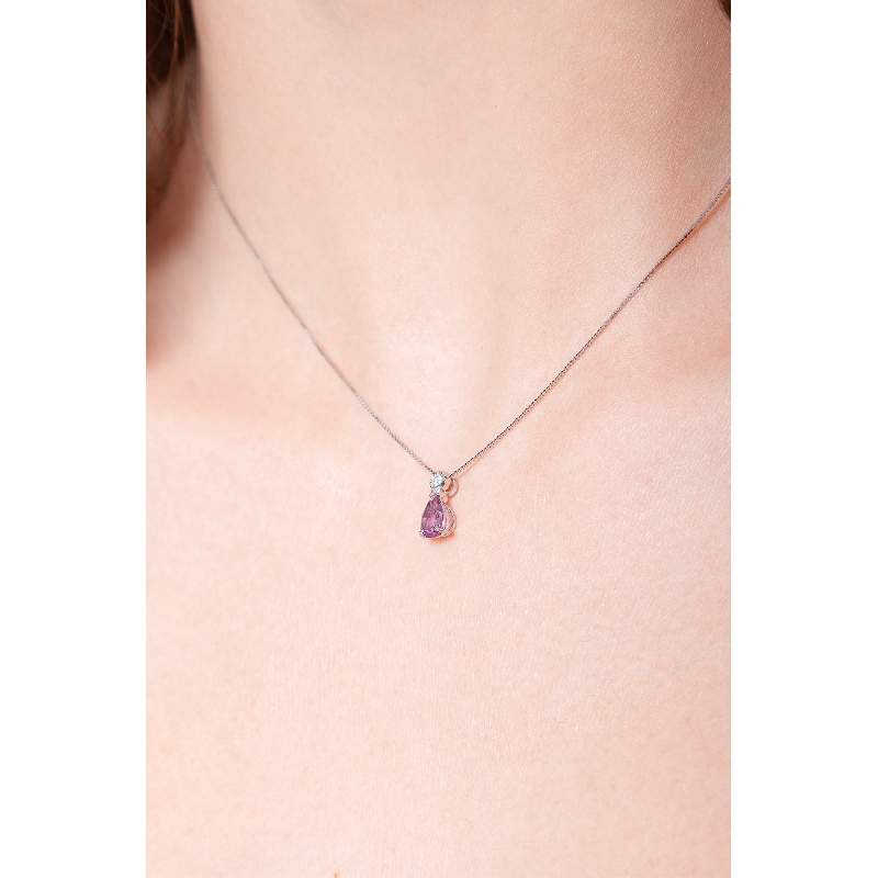 Amethyst Kette Weißgold mit Diamant 