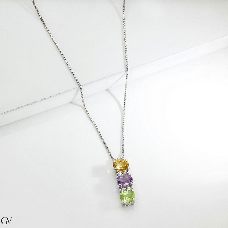 Kette aus Weißgold mit Citrin, Amethyst & Peridot Anhänger