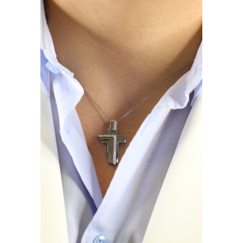 Kreuz-Kette für Herren aus Weißgold mit Diamanten