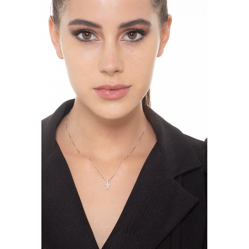 Weißgold Halskette mit kleinem Kreuzanhänger 