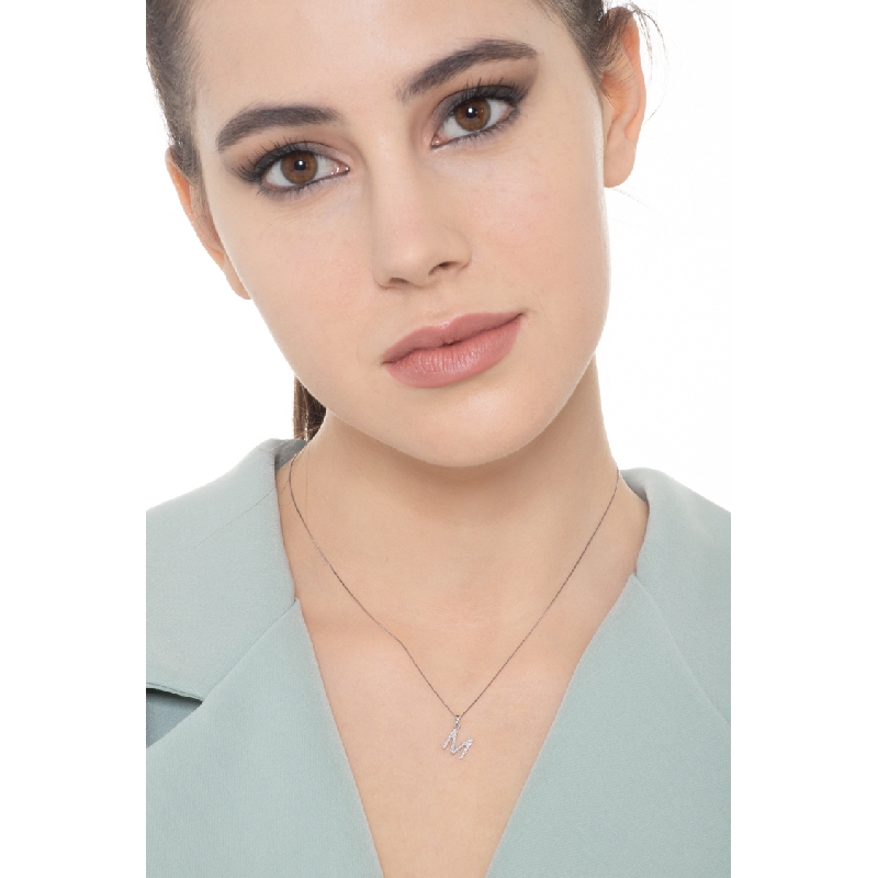 Weißgold 18k Kette mit Buchstabe M aus Diamanten
