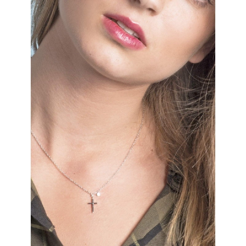 Kreuz Kette Weißgold 750 mit Diamant-Anhänger 