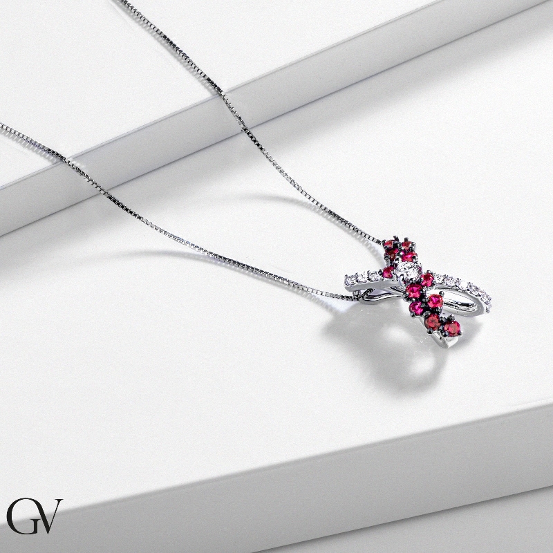 Rubin Kette mit Diamanten Weißgold 750