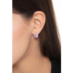 Weißgold 18k Halo Ohrstecker mit rosa Saphiren Ovalschliff und Diamanten  2