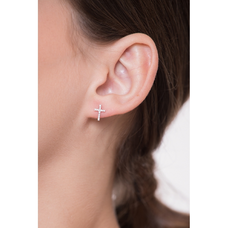 Kreuz Ohrstecker Weißgold 18k