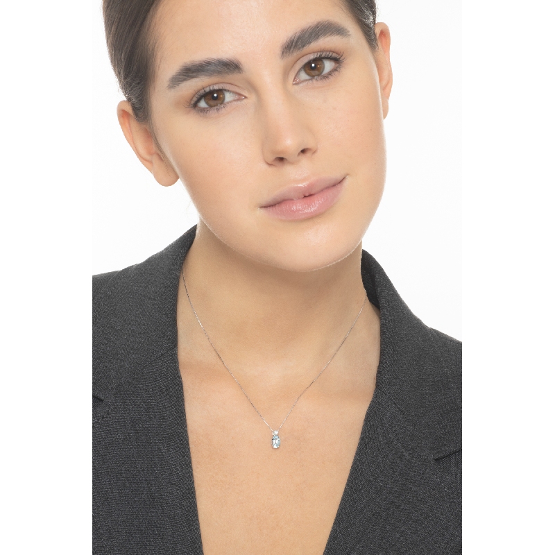 Weißgold-Halskette mit Diamant- und Aquamarin-Anhänger