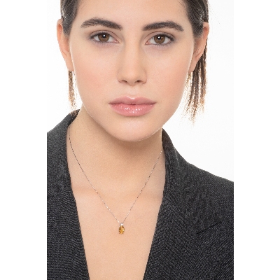 Damen Halskette mit Diamant- und Citrin-Anhänger