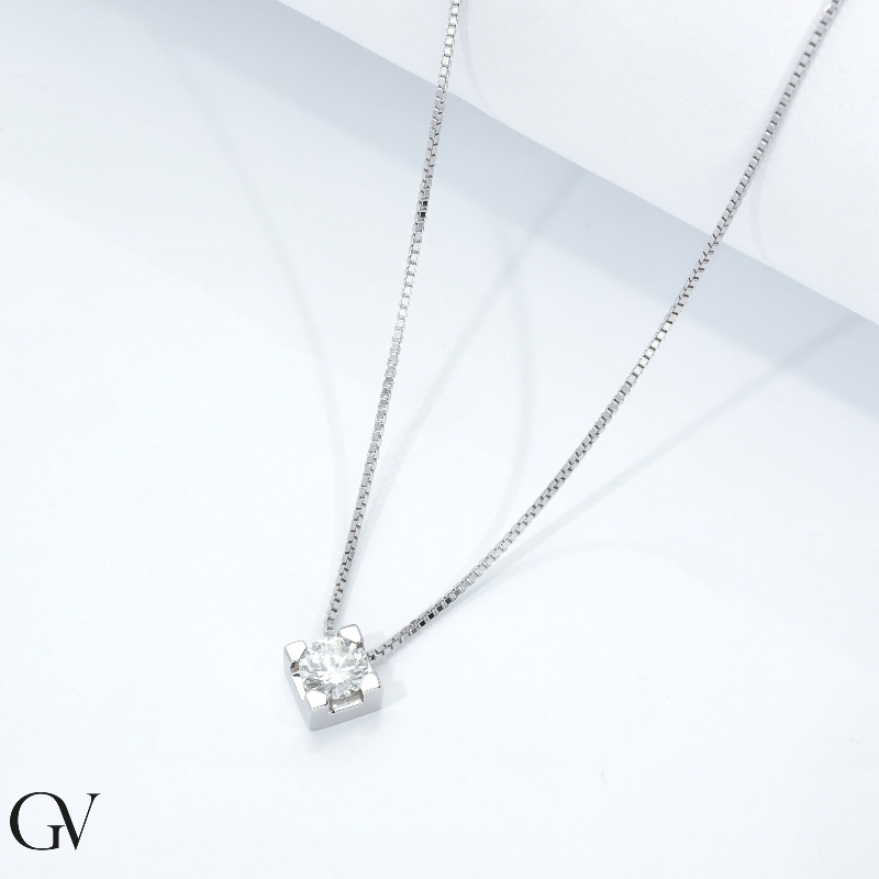 Weißgold Kette mit Diamant Anhänger 0,70 ct Rhombus 