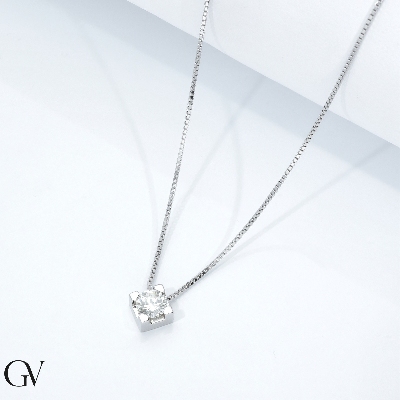 Weißgold Kette mit Diamant Anhänger 0,70 ct Rhombus 