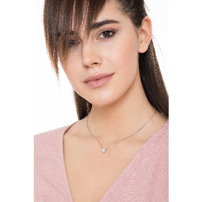 Weißgold Kette mit Diamant Anhänger 0,70 ct Rhombus 