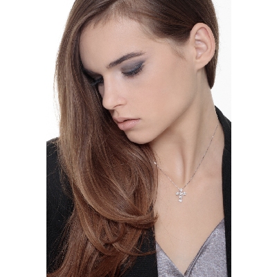 Kreuz Kette Weißgold 750 mit Diamanten 